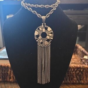 Sarah Coventry Silver Chain Necklace with Circular Pendant